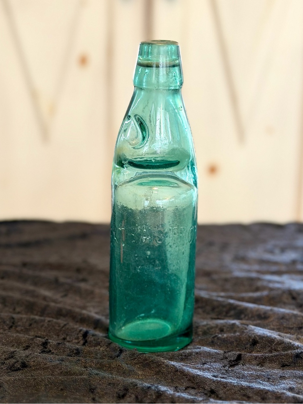Victory Vintage Codd Neck Green Glass Soda Bottle with a Marble inside